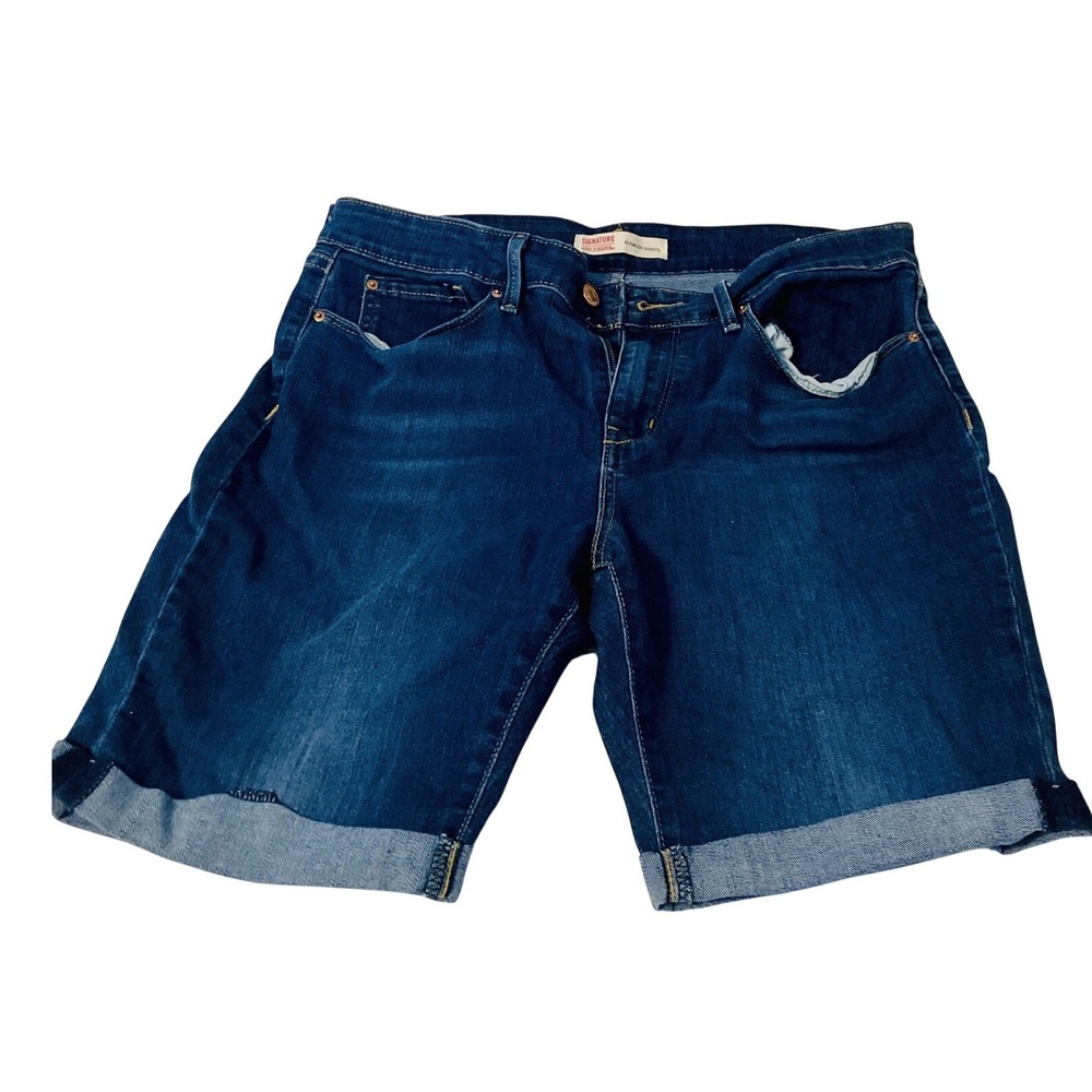 Levi Strauss Womens Dark Wash‎ Denim Cuffed Bermuda Shorts Jorts